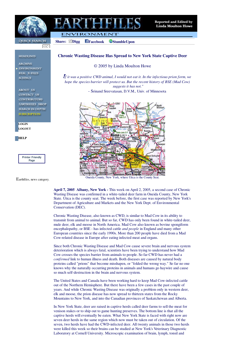 04 07 2005 Chronic Wasting Disease Has Spread to New York State Captive Deer cover