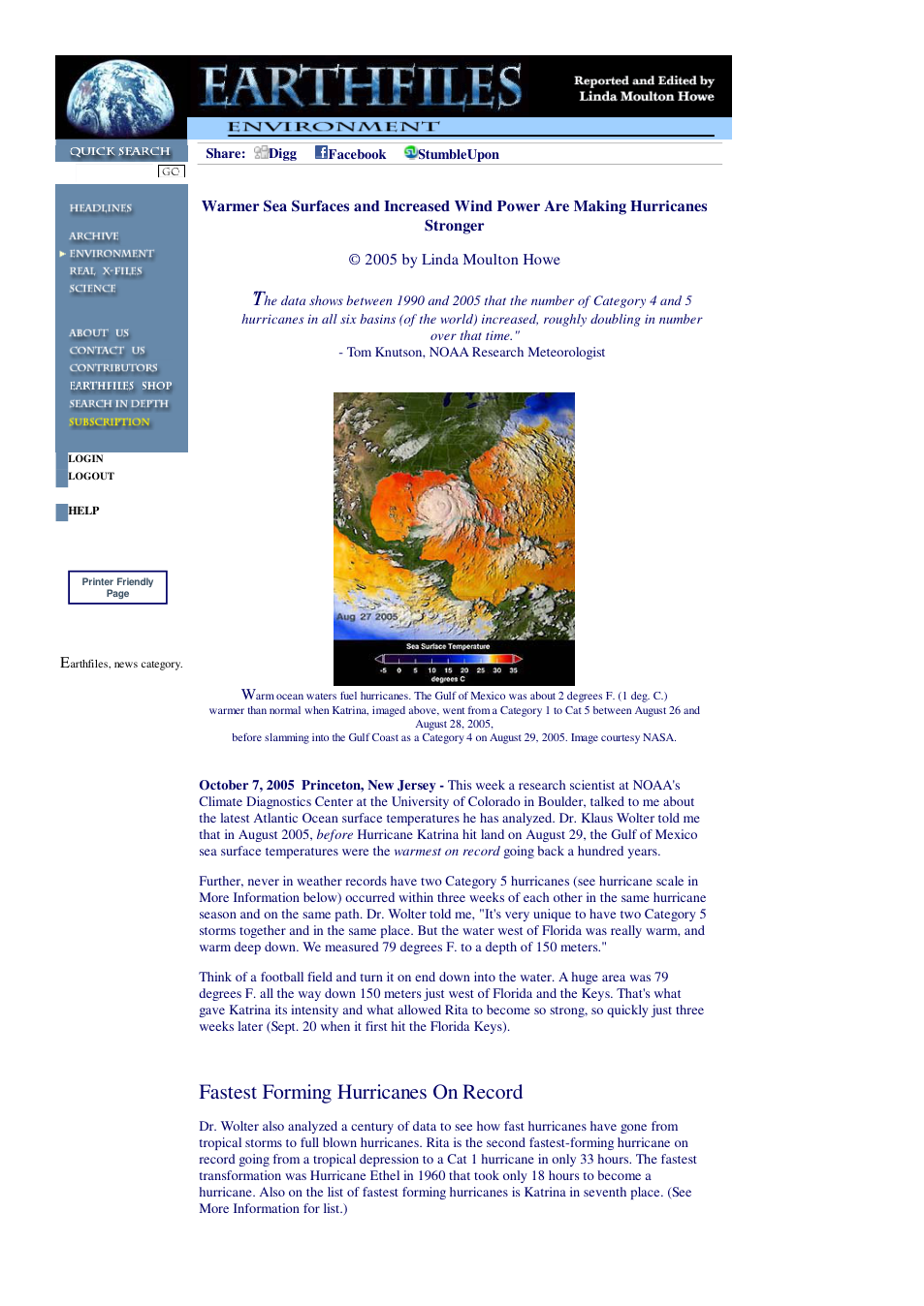 10 07 2005 Warmer Sea Surfaces and Increased Wind Power Are Making Hurricanes Stronger cover