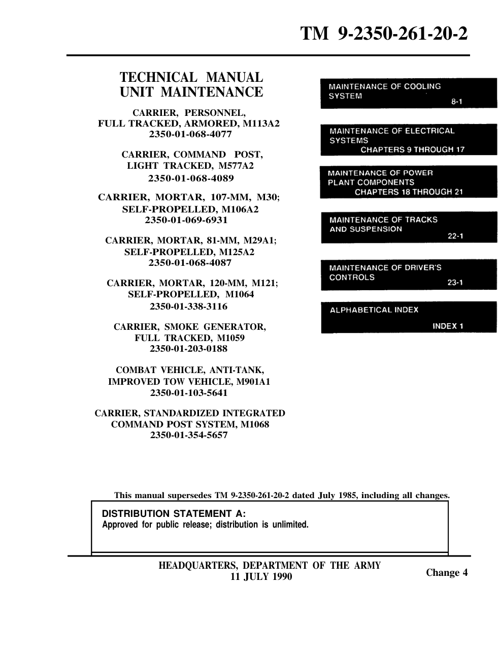 ARMY Vehicle Unit Maintenance 1 1992 622 pages cover