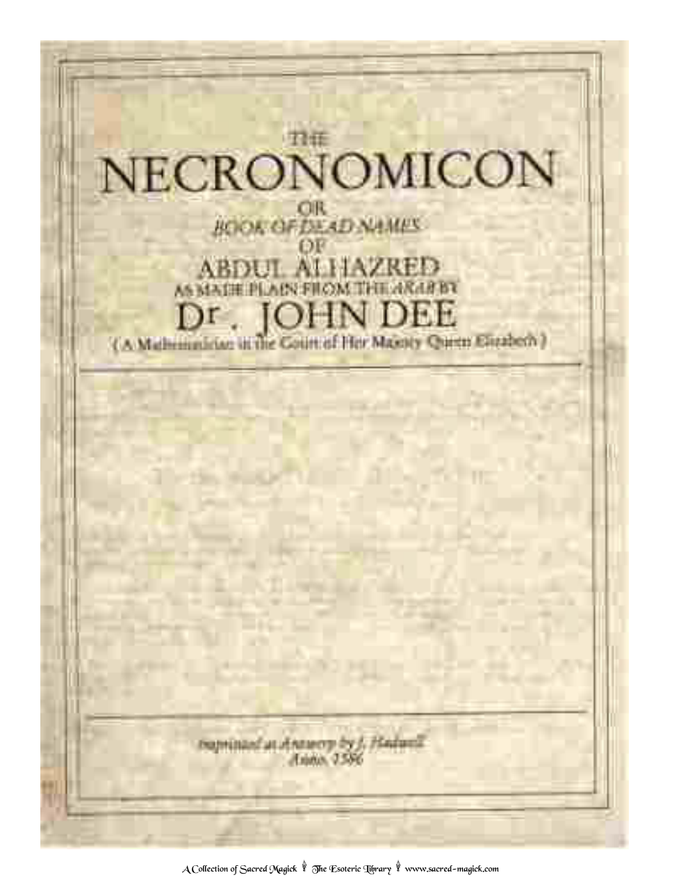 Necronomicon Translated By John Dee cover