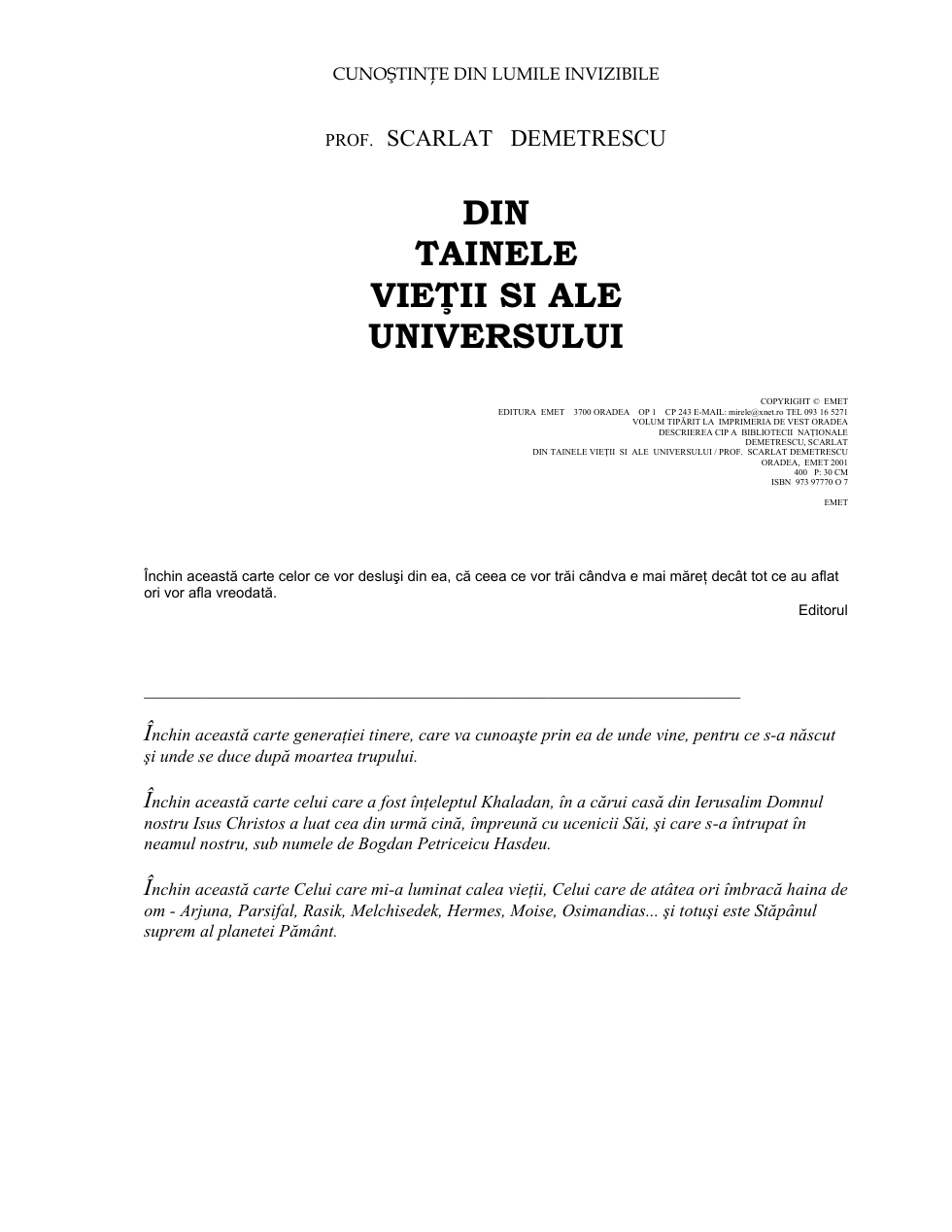 Scarlat Demetrescu - Din tainele vietii si ale universului cover