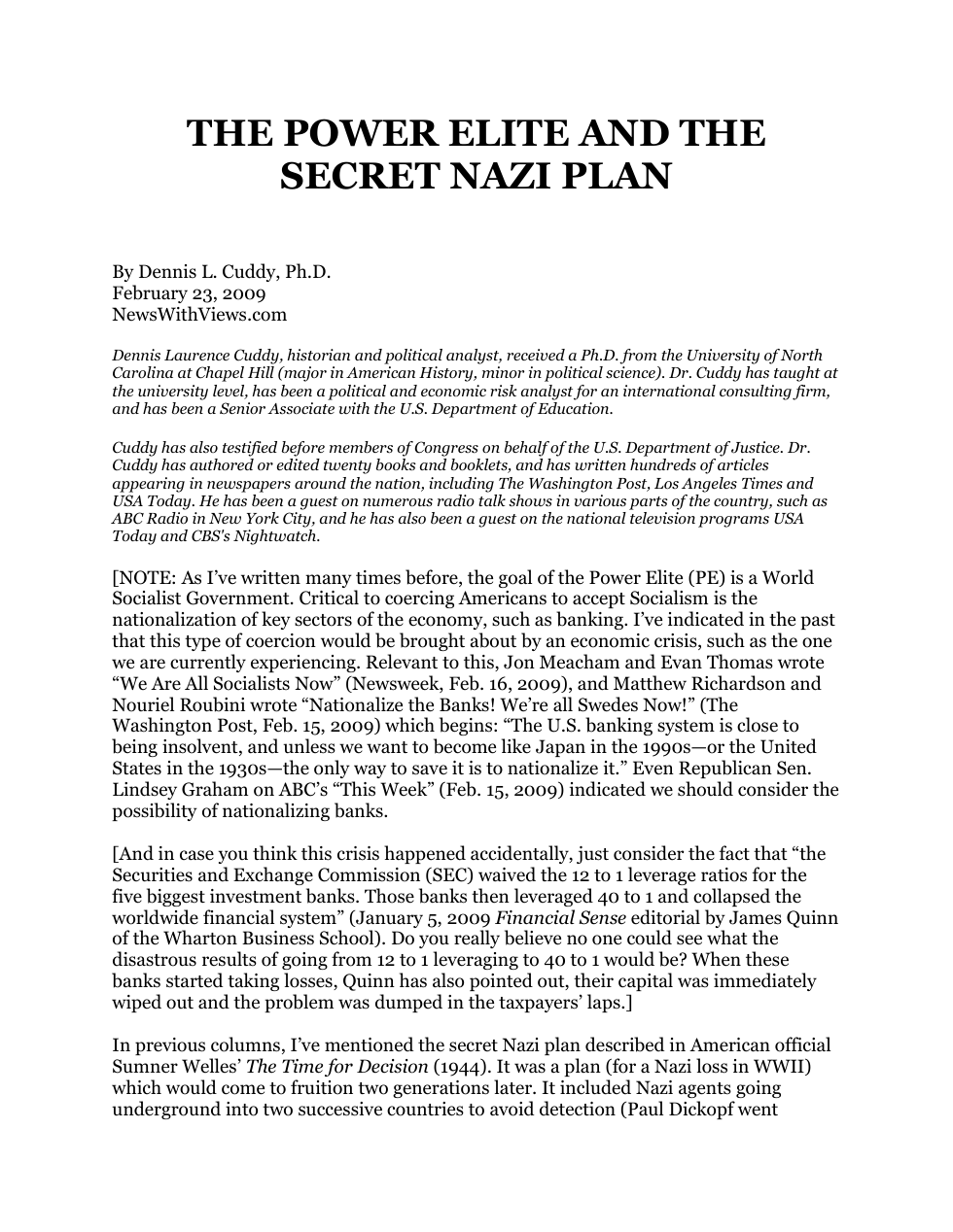 Power Elite And The Secret Nazi Plan cover