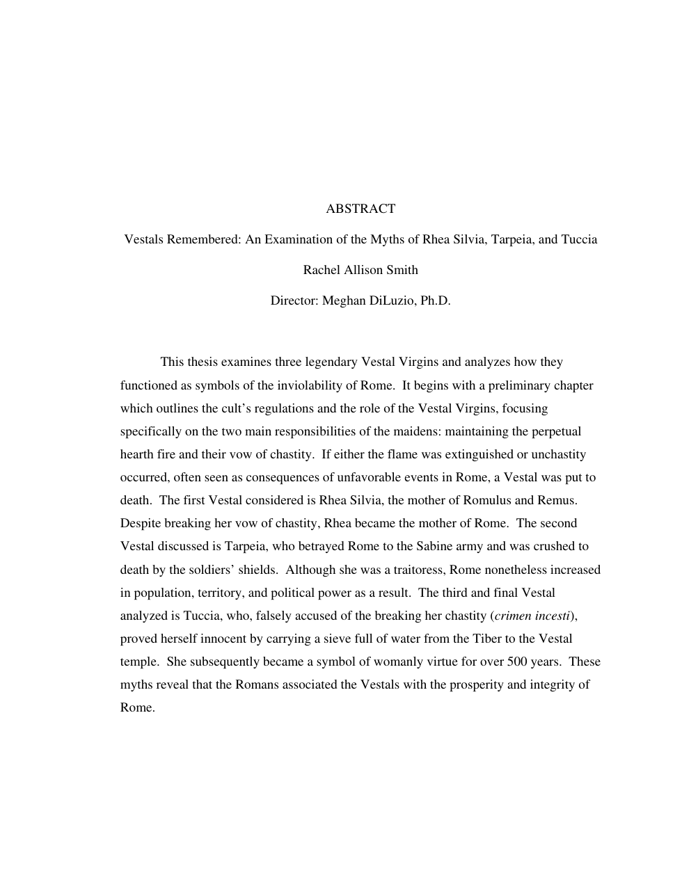 An Examination of the Myths of Rhea Silvia, Tarpeia, and Tuccia cover