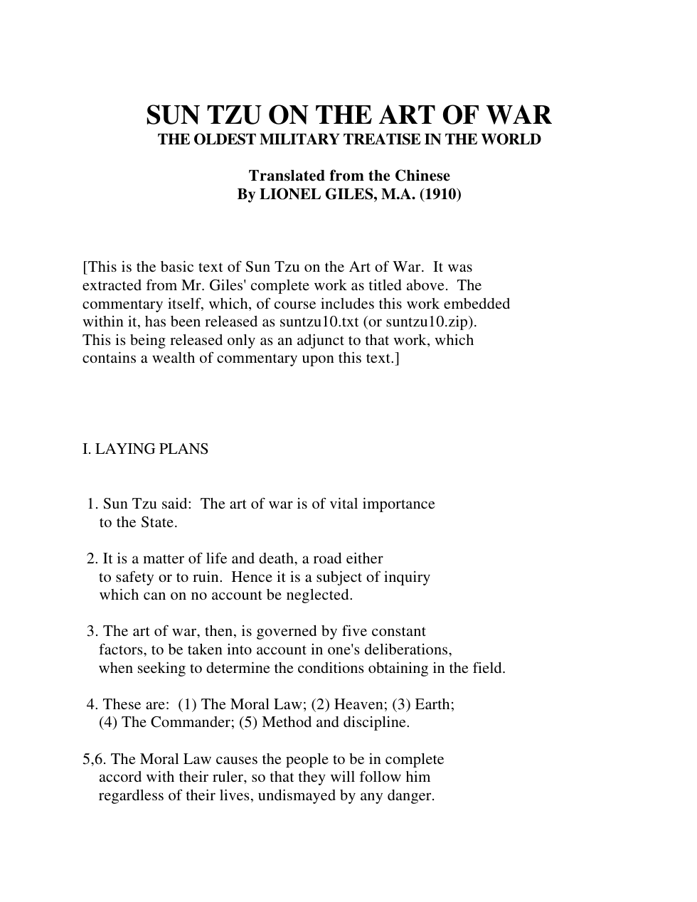 The Art Of War - Sun Tzu 6th Cen BC 43 pages cover