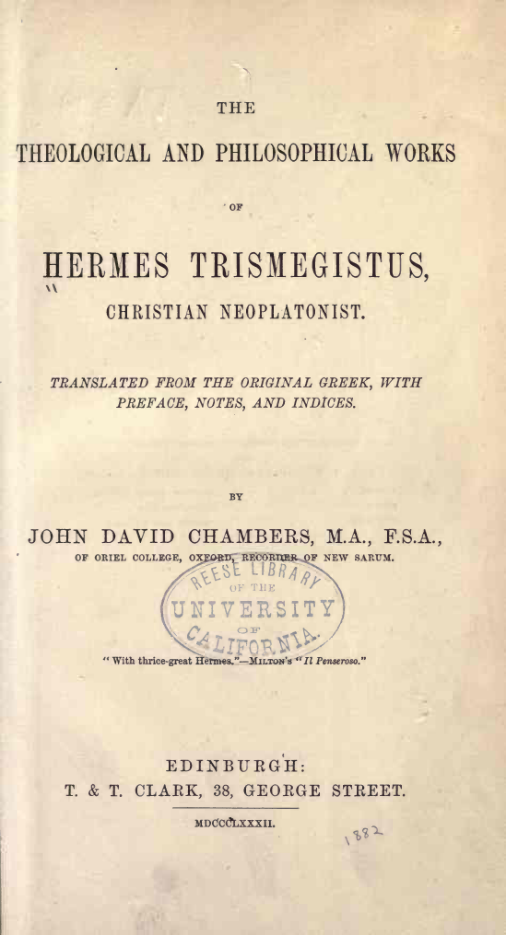 Theological And Philosophical Works Of Hermes Trismegistus cover