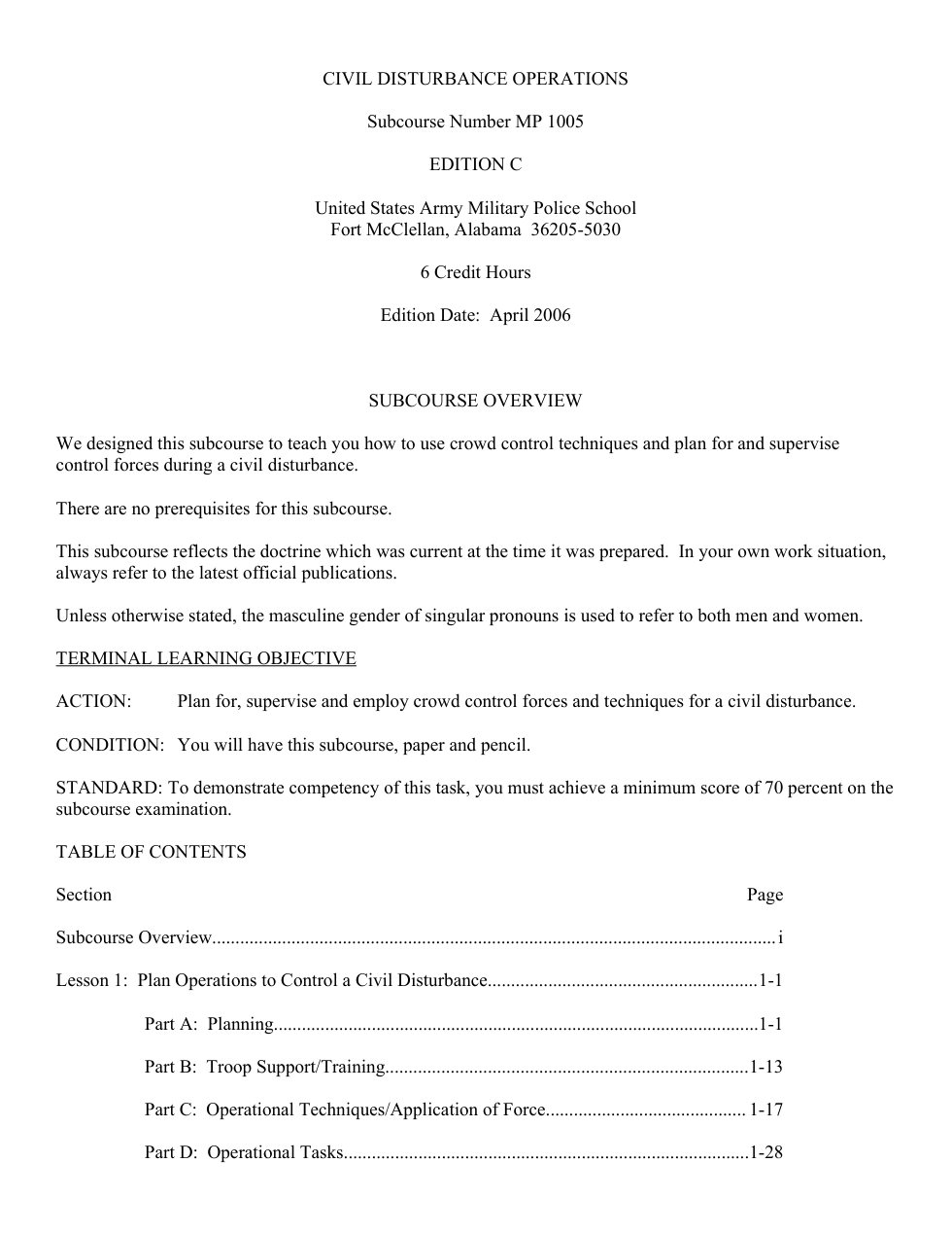 ARMY Civil Disturbance Ops 2006 115 pages cover