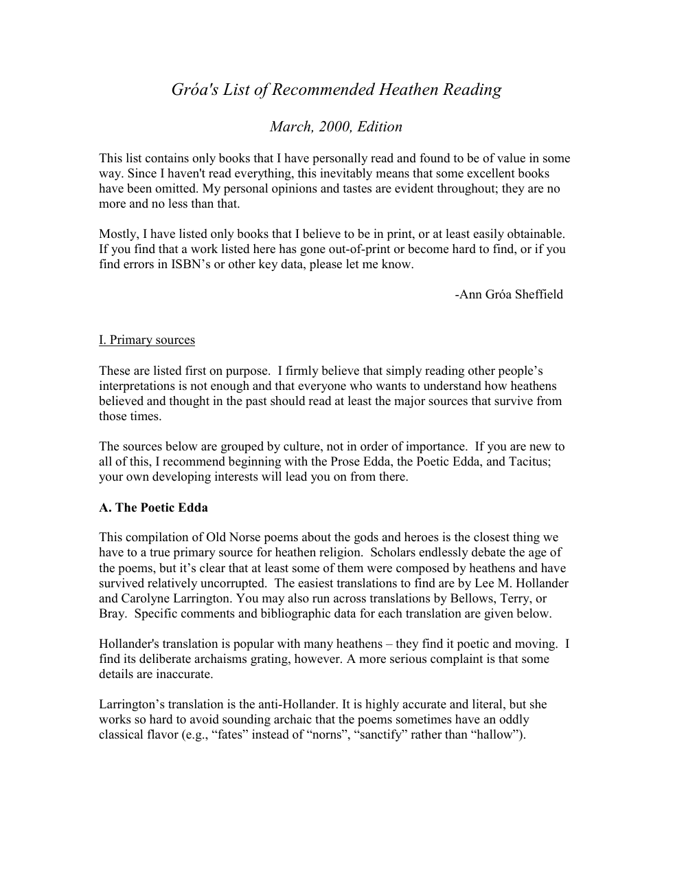 Gróa's List of Recommended Heathen Reading cover
