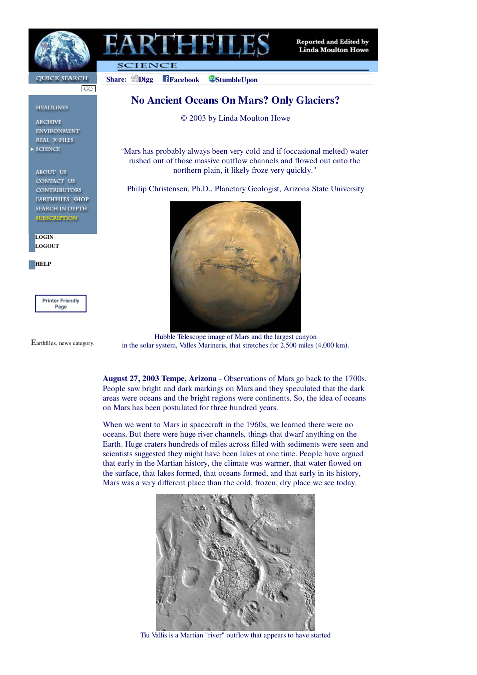 08 27 2003 No Ancient Oceans On Mars Only Glaciers cover