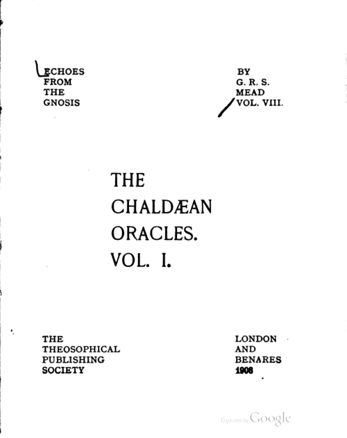 Mead - Chaldaean Oracles, Vol. 1 cover