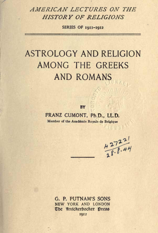 Astrology & Religion Among The Greeks & Romans - F Cumont cover