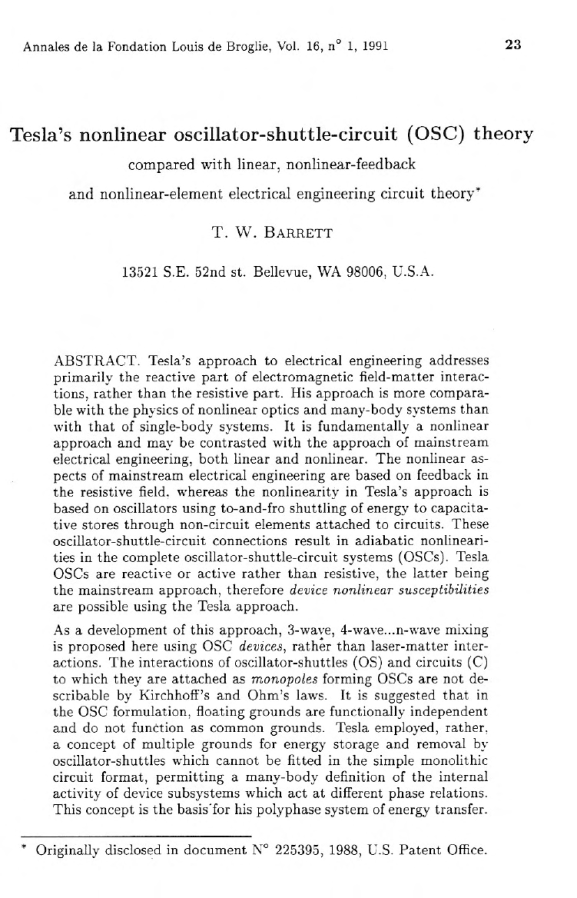 Tesla's Nonlinear Oscillator-Shuttle Circuit Theory cover