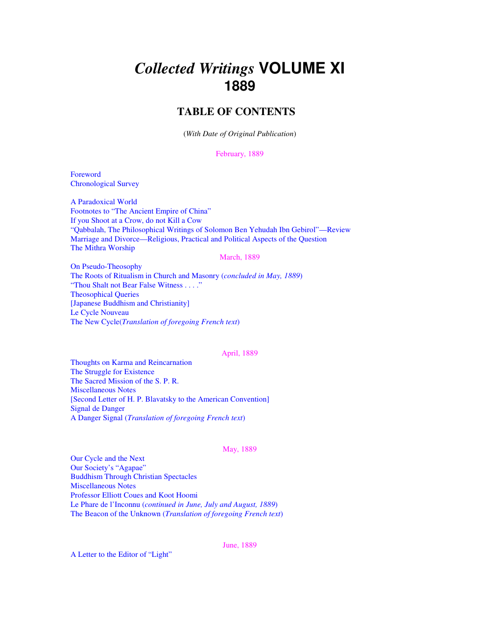 H P Blavatsky - Collected Writings Volume XI (1889) cover