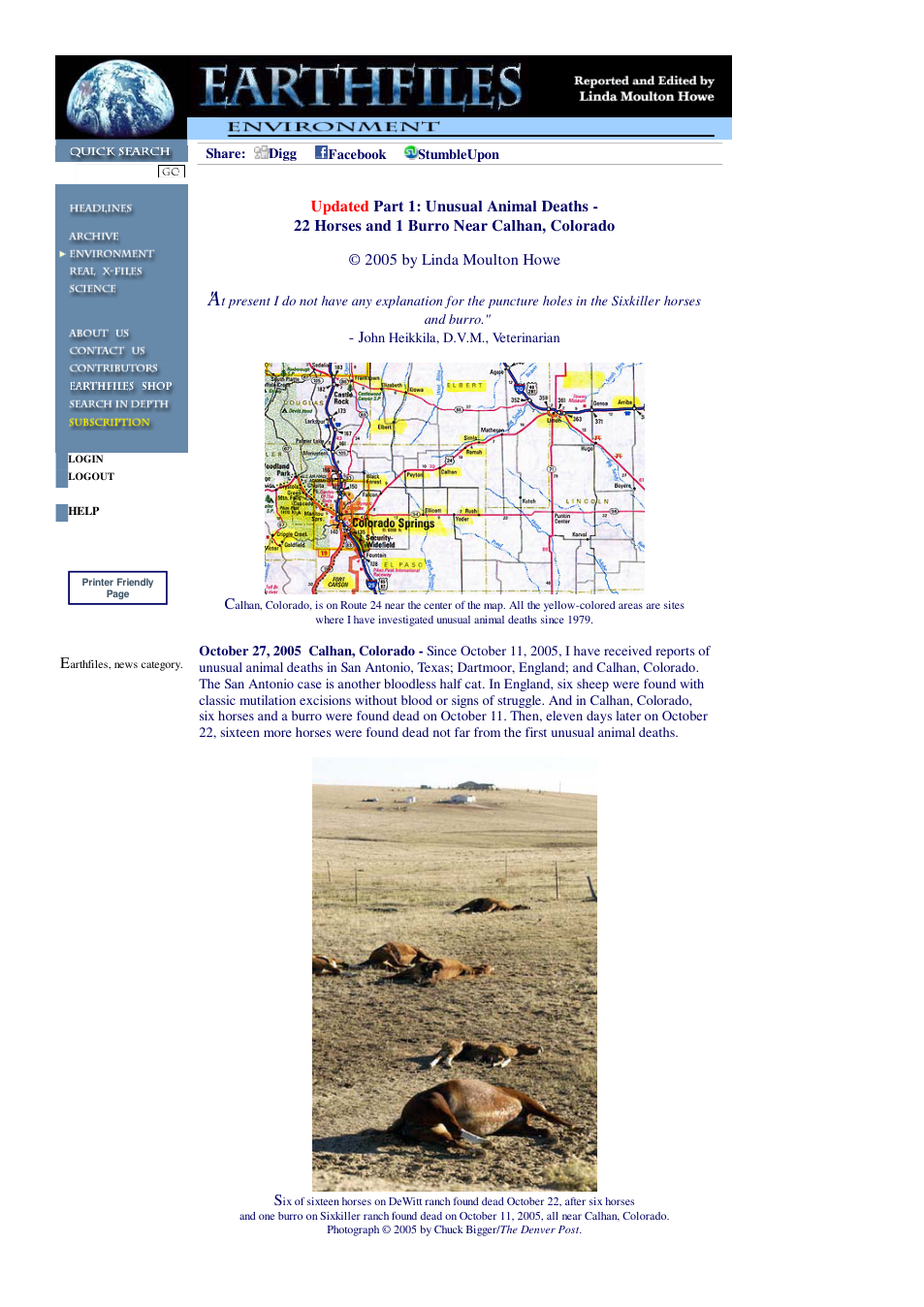10 27 2005 Updated Part 1 Unusual Animal Deaths - 22 Horses and 1 Burro Near Calhan, Colorado cover