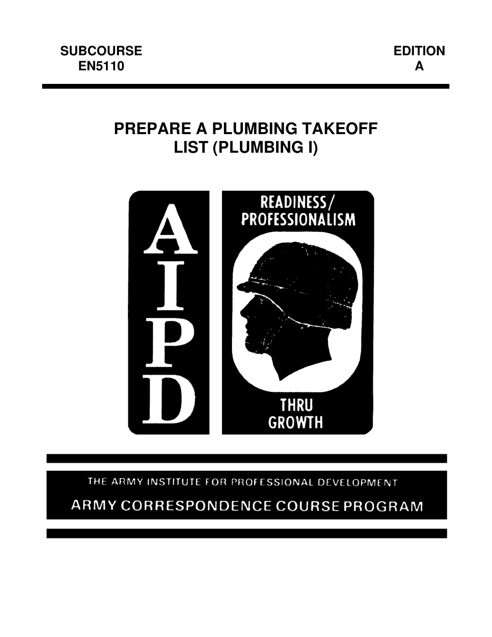 ARMY Plumbing I - Prepare Plumbing Takeoff list 25p. cover