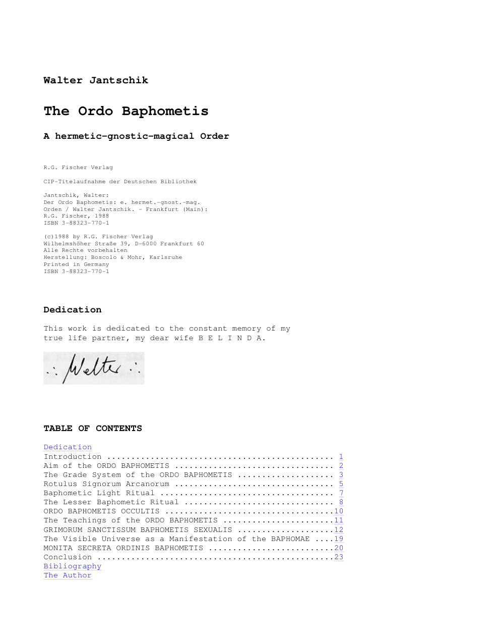 Walter Jantschik - The Ordo Baphometis cover