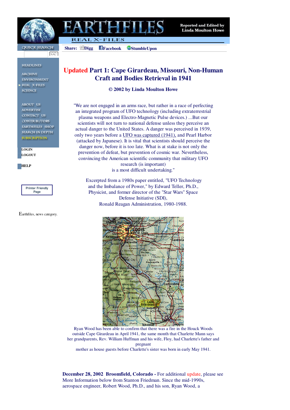 12 28 2002 UPDATED Part 1 Cape Girardeau, Missouri, Non-Human Craft and Bodies Retrieval in 1941 cover