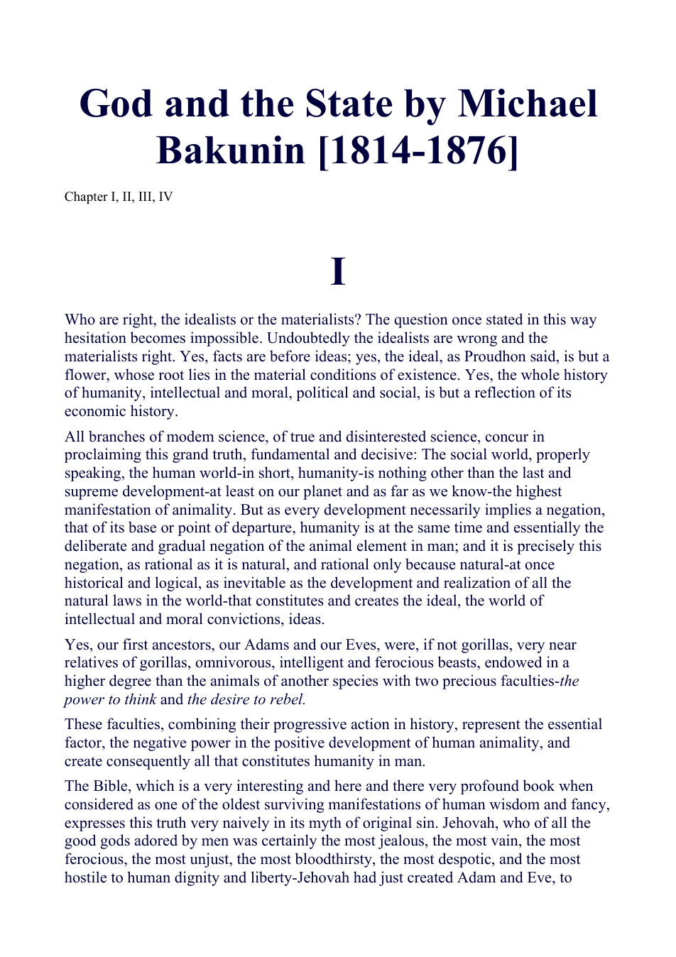 Miikhail Bakunin - God & the State cover