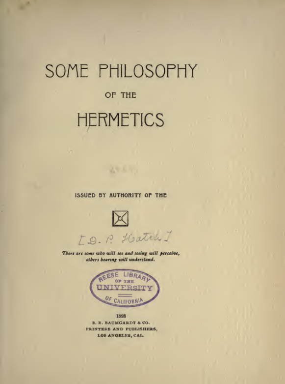 Some Philosophy Of The Hermetics(1898) cover