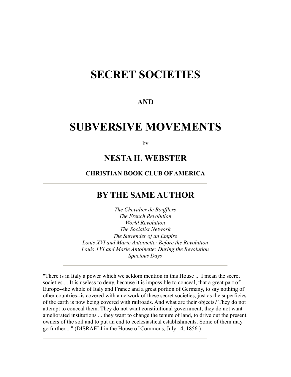 Nesta Webster - Secret Societies And Subversive Movements cover