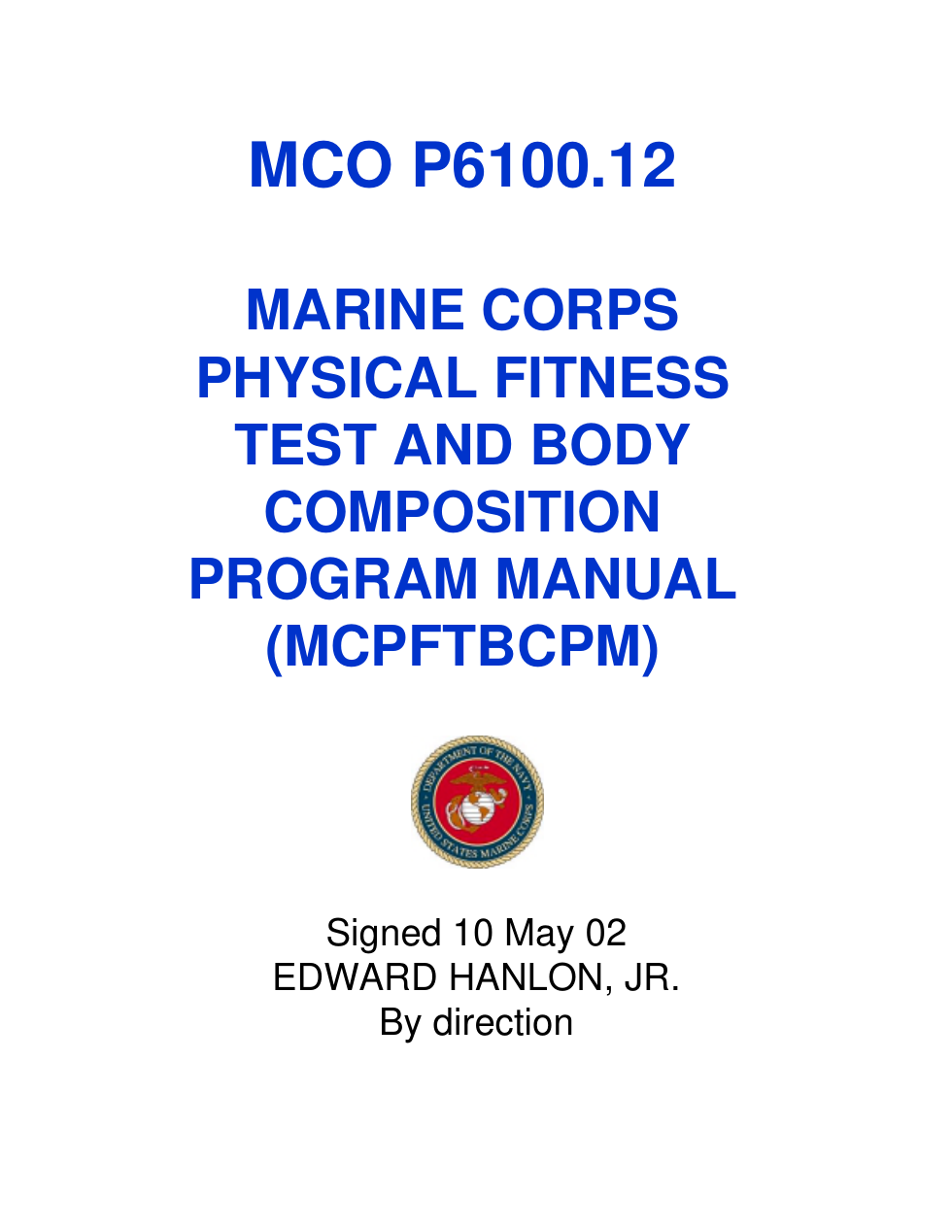 USMC Physical Fitness Test & Body Comp. Program 124 pages cover