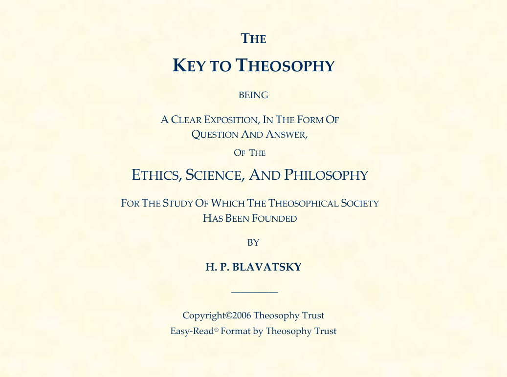H P Blavatsky - The Key to Theosophy cover
