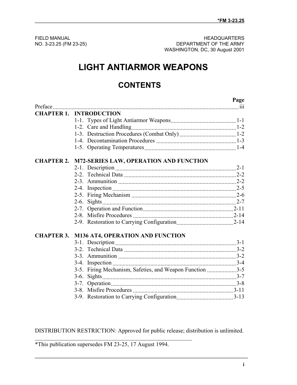ARMY Light Antiarmor Weapons 2001 136 pages cover