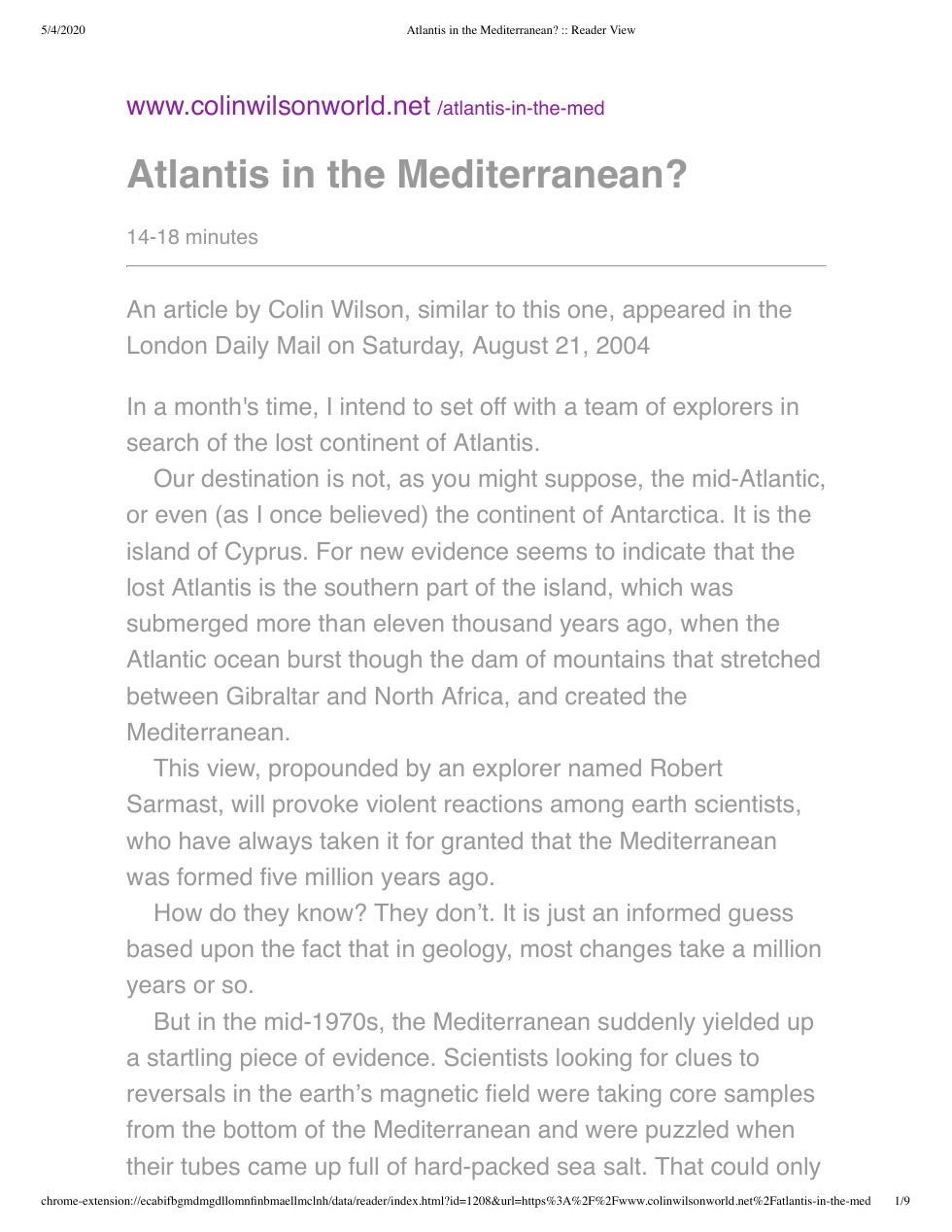 Colin Wilson - Atlantis In The Mediterranean cover