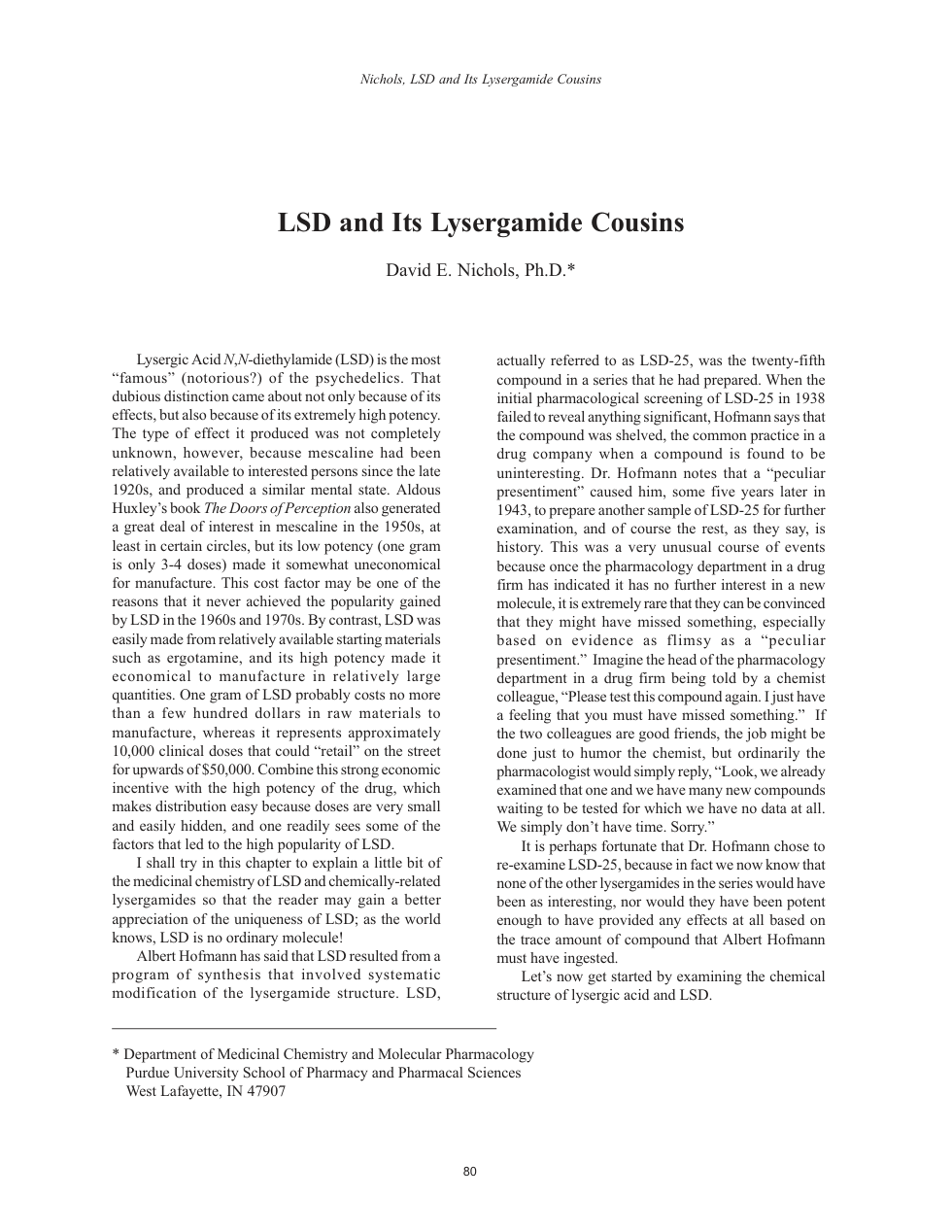 Nichols.LSD and Its Lysergamide Cousins cover