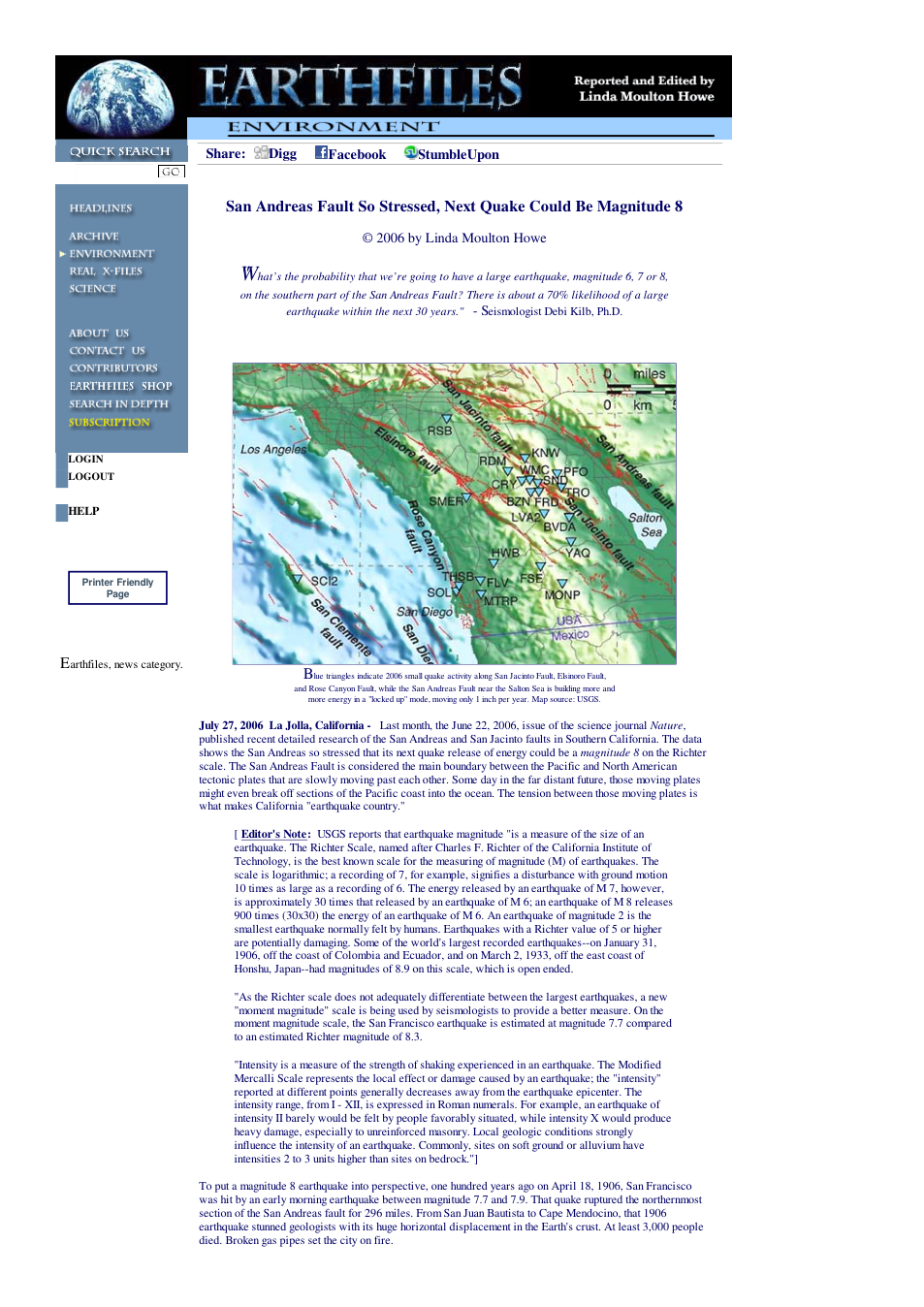 07 27 2006 San Andreas Fault So Stressed, Next Quake Could Be Magnitude 8 cover