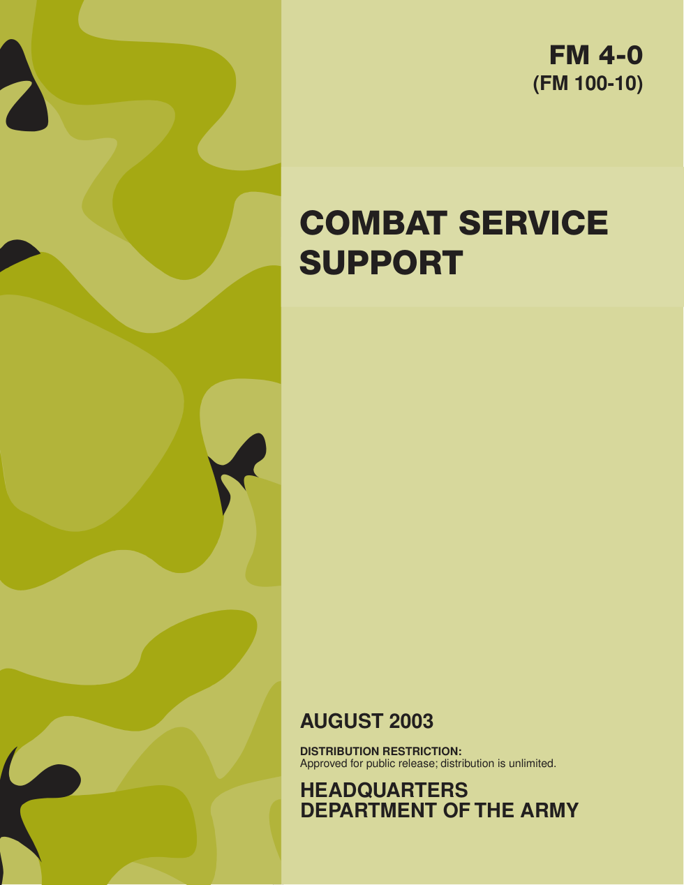 US Army Field Manual - Combat Service Support cover
