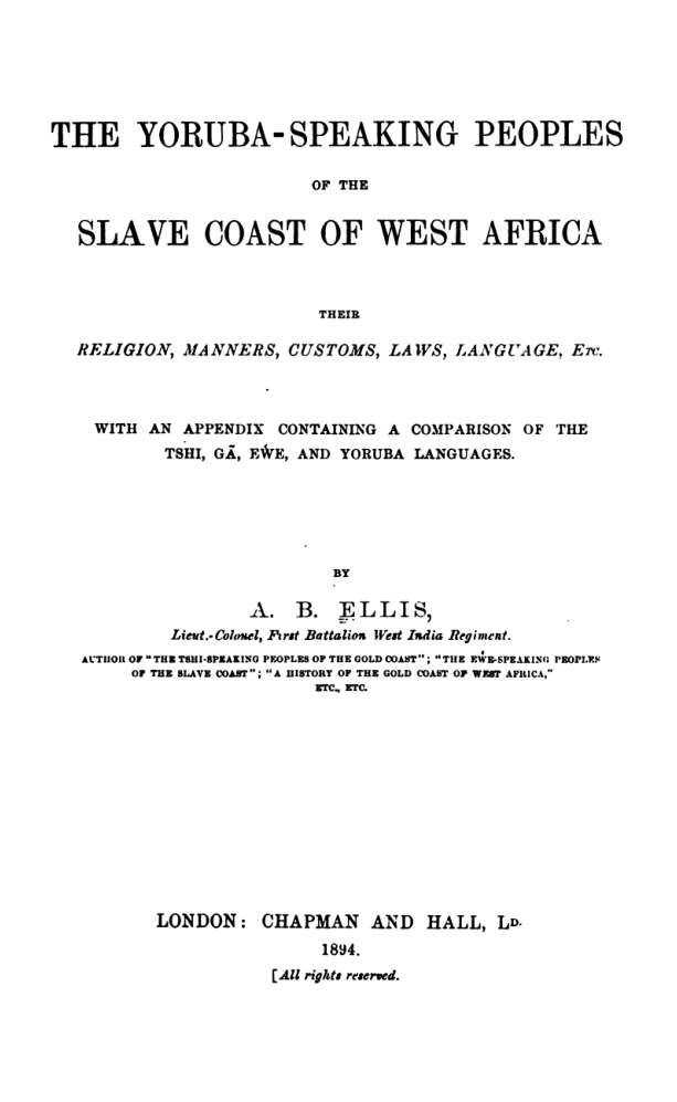 The Yoruba Speaking Peoples Of W Africa - A Ellis cover