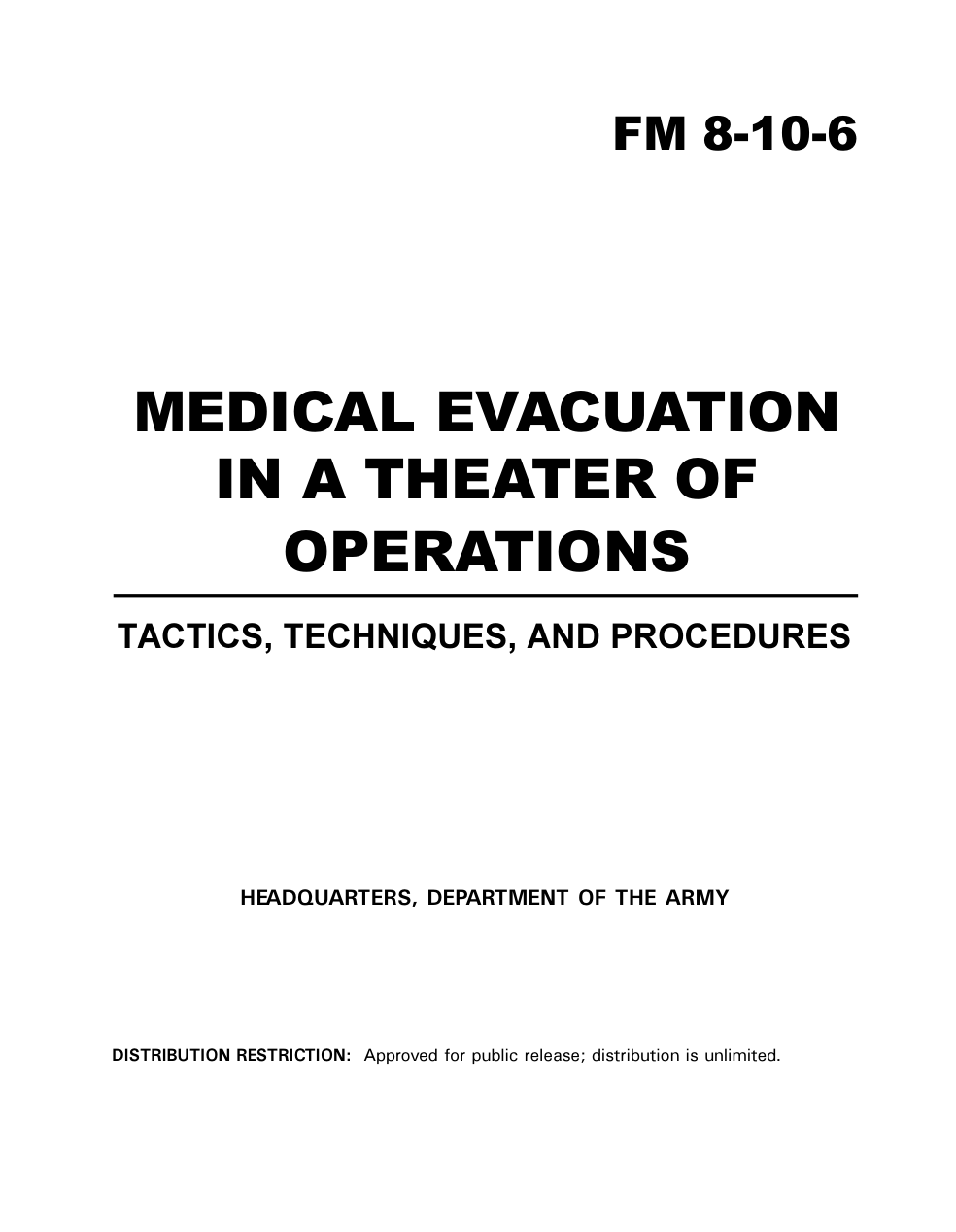 FM 8-10-6 Medical Evacuation in a Theater of Operations cover