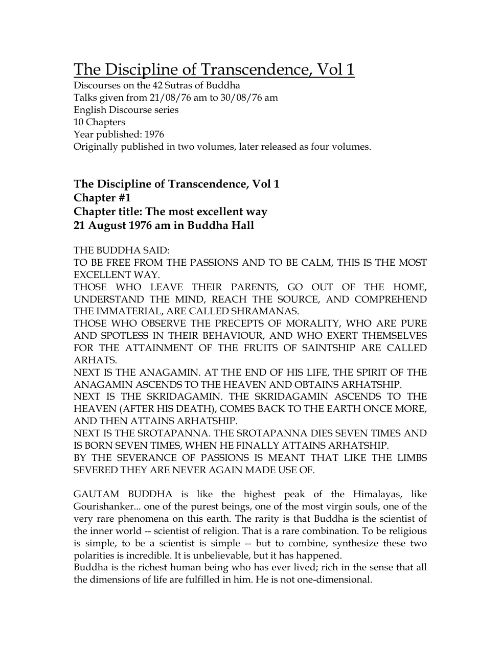 The Discipline of Transcendencevol1 cover