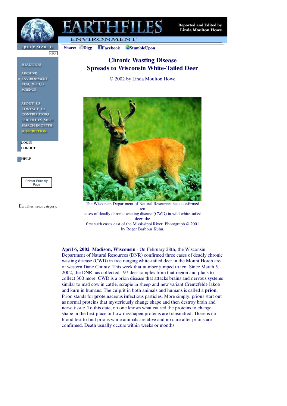 04 06 2002 Chronic Wasting Disease Spreads to Wisconsin White-Tailed Deer cover