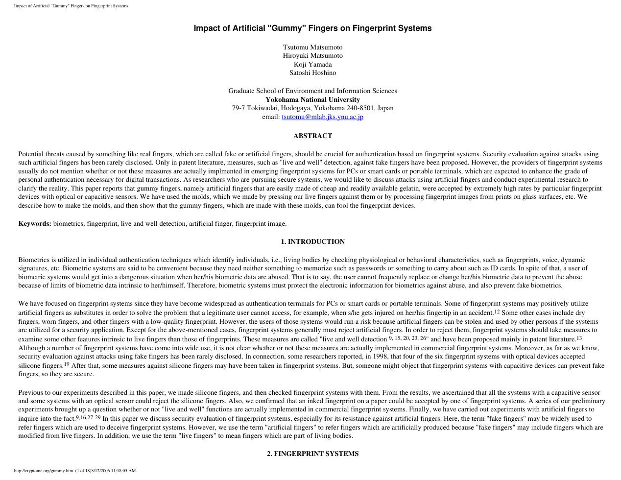 Impact of Artificial Gummy Fingers on Fingerprint Systems cover