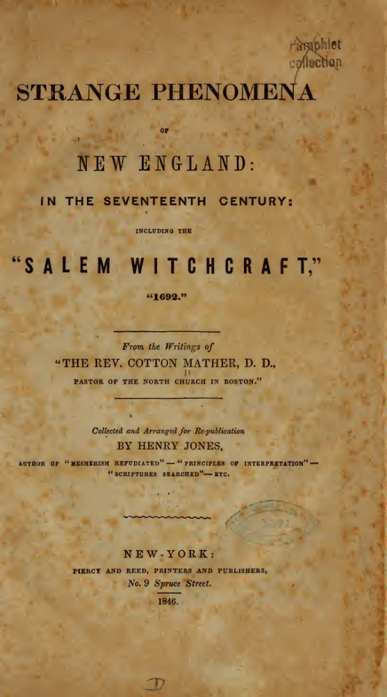 Strange Phenomena Of New England(1846) cover