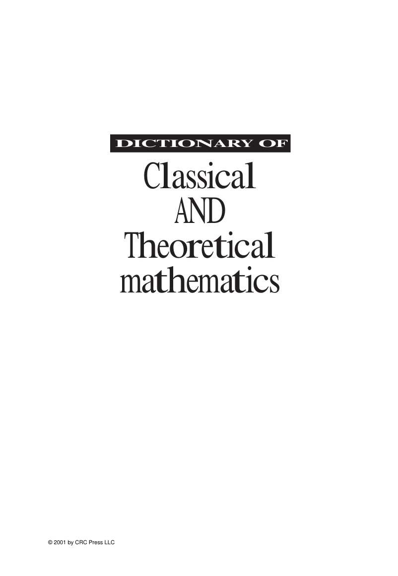 Dictionary of Classical and Theoretical Mathematics cover