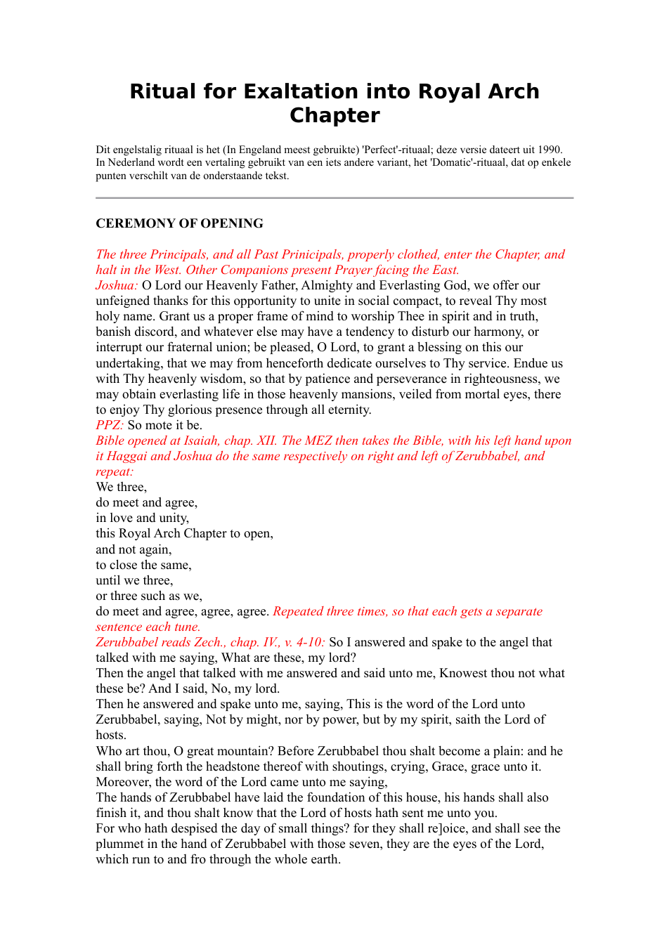 Ritual For Exaltation Into Royal Arch Chapter cover