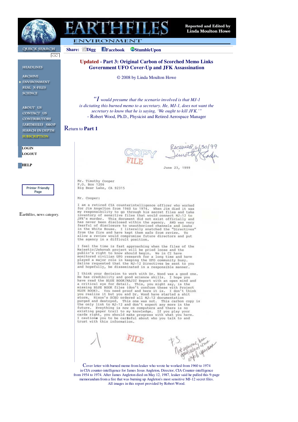 08 06 2008 Updated - Part 3 Original Carbon of Scorched Memo Links Government UFO Cover-Up and JFK Assassination cover