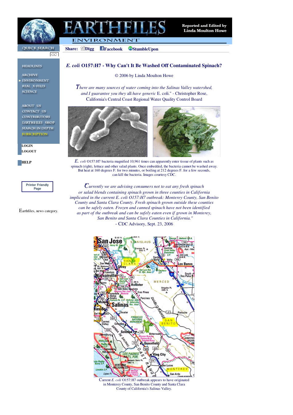 09 23 2006 E. coli O157 H7 - Why Can't It Be Washed Off Contaminated Spinach cover