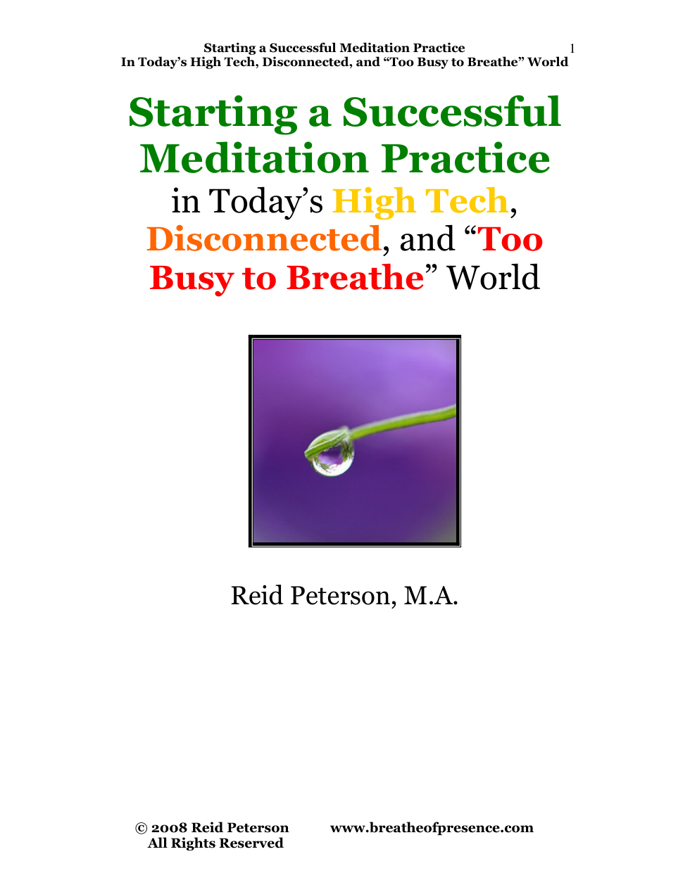 Reid Peterson, M.A. - Starting a Successful Meditation Practice cover