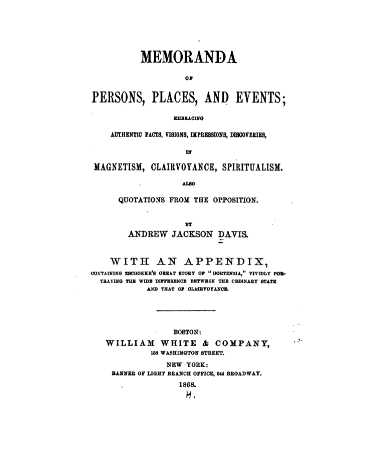 Memoranda of Persons Places & Events - A Davis cover
