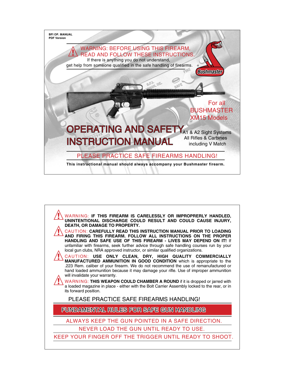 Bushmaster XM15 Operators Manual cover