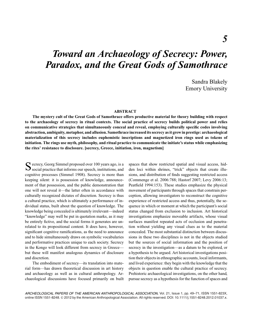 Toward an Archaeology of Secrecy Power, Paradox, and the Great Gods of Samothrace cover