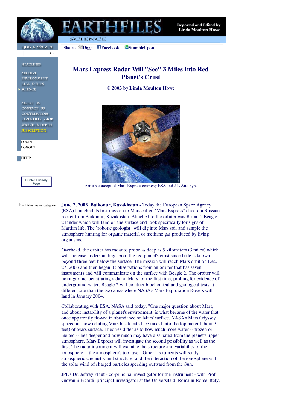06 02 2003 Mars Express Radar Will See 3 Miles Into Red Planet's Crust cover