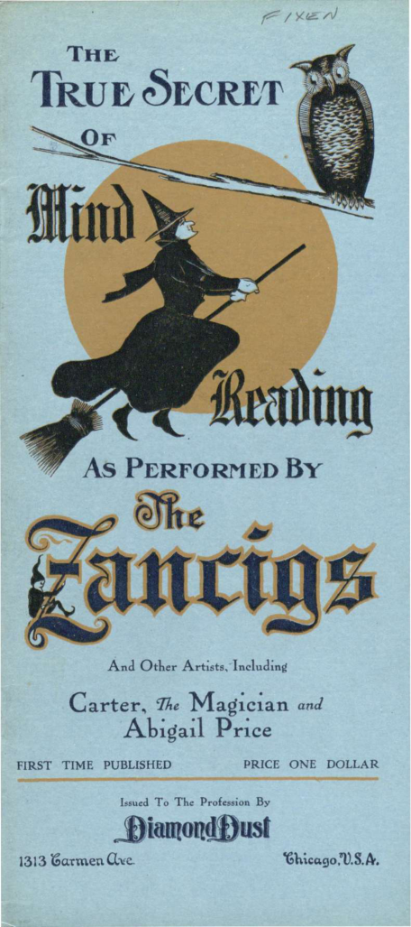 The True Secret of Mind Reading as Performed by the Zancigs - L G Fixen (1911) cover