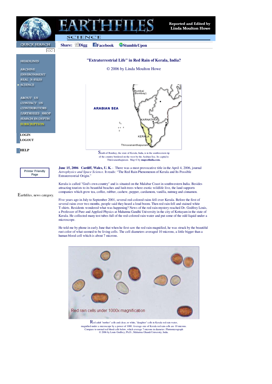 06 15 2006 Extraterrestrial Life in Red Rain of Kerala, India cover