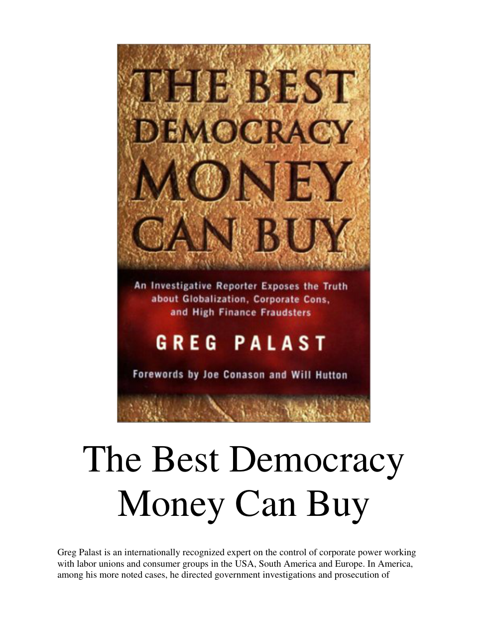 Palast, Greg - The Best Democracy Money Can Buy (2003) cover