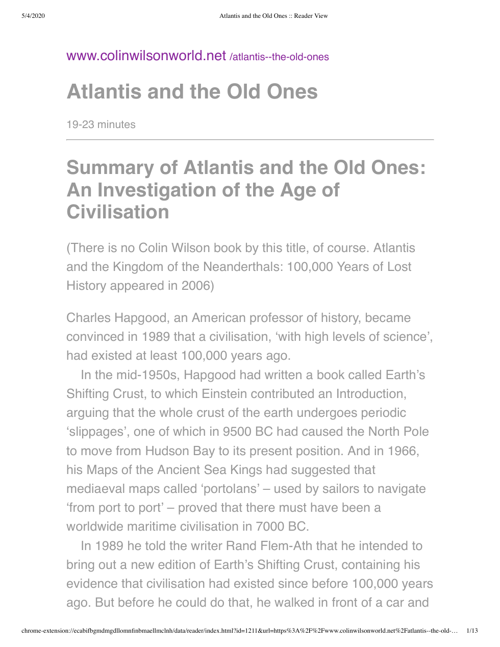 Colin Wilson - Atlantis And The Old Ones cover