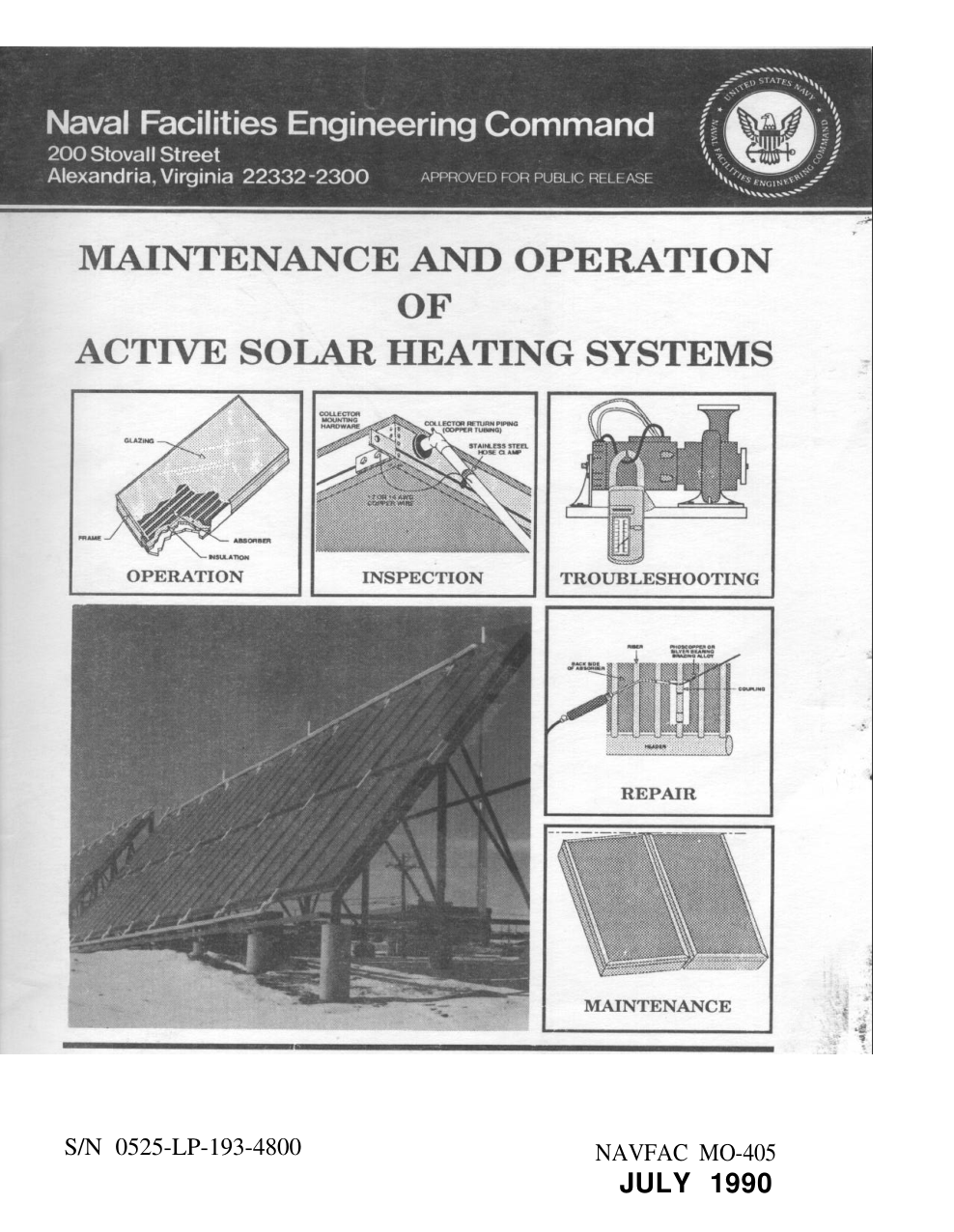 NAVY Maint. & Op of Active Solar Heating Sys. 1990 277p. cover